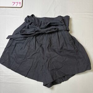 Womens Charcoal Grey Paperbag Waist Shorts High Rise Tie Belt S 779